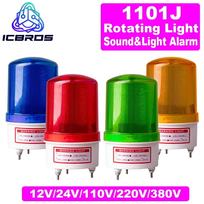 Sound and Flashing 1101J Integrated Signal Warning Light 12V 24V 220V 380V Rotating Strobe Alarm