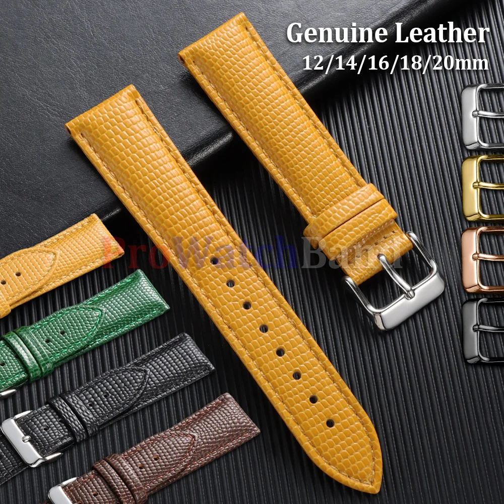 

12mm 14mm 16mm 18mm 20mm New Italian Style Bracelet Yellow Lizard Pattern Cowhide Watch Band Calfskin Strap Men Women Wristbelt