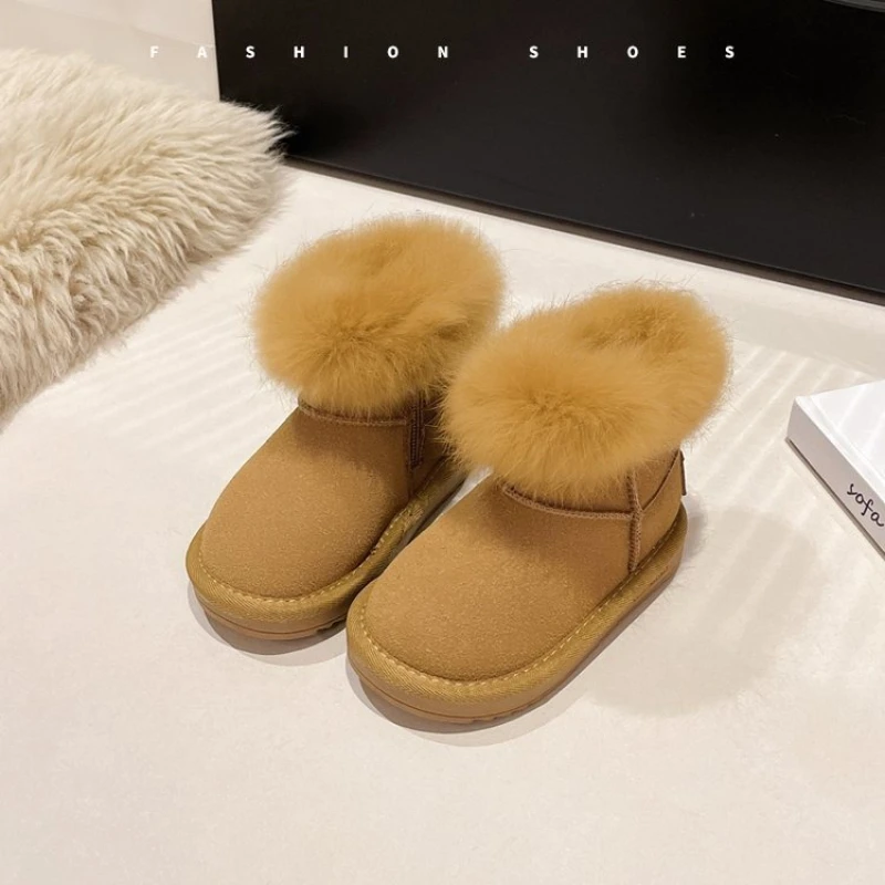 

Новинка 2023 года, зимние ботинки для маленьких девочек, кожаные теплые ботинки для мальчиков, модные зимние хлопковые сапоги на мягкой подошве с молнией по бокам для малышей