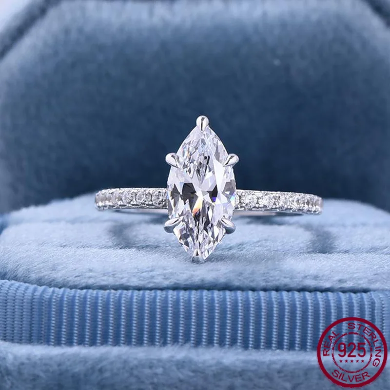 

Новое серебряное кольцо с высокоуглеродистым бриллиантом S925, простой бриллиант с конским глазом, универсальное обручальное кольцо в европейском и американском стиле