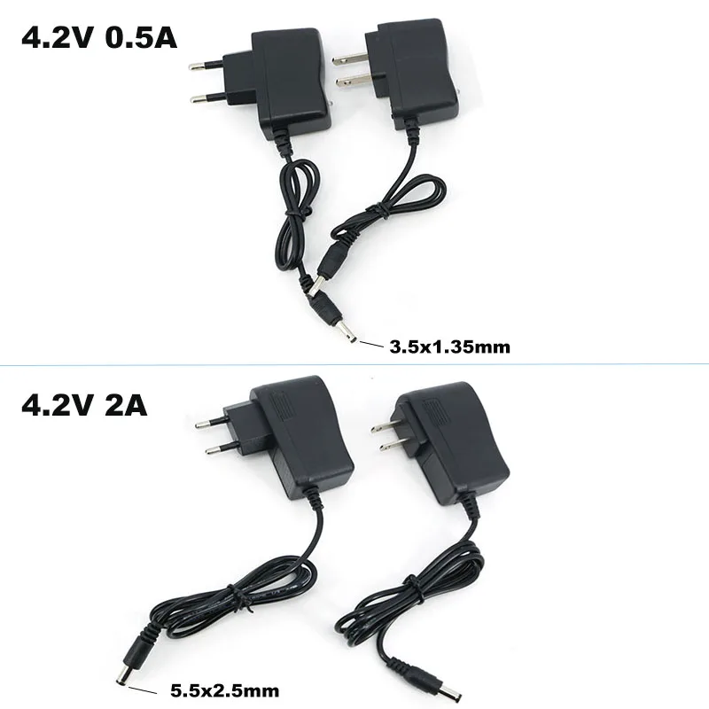 

AC 100-240V DC 4.2V 0.5A 500mA 2A 2000mA 5.5x2.5/3.5x1.35mm Adapter Power Supply Charger for 1S 2S 3S 4S 18650 battery Lithium R