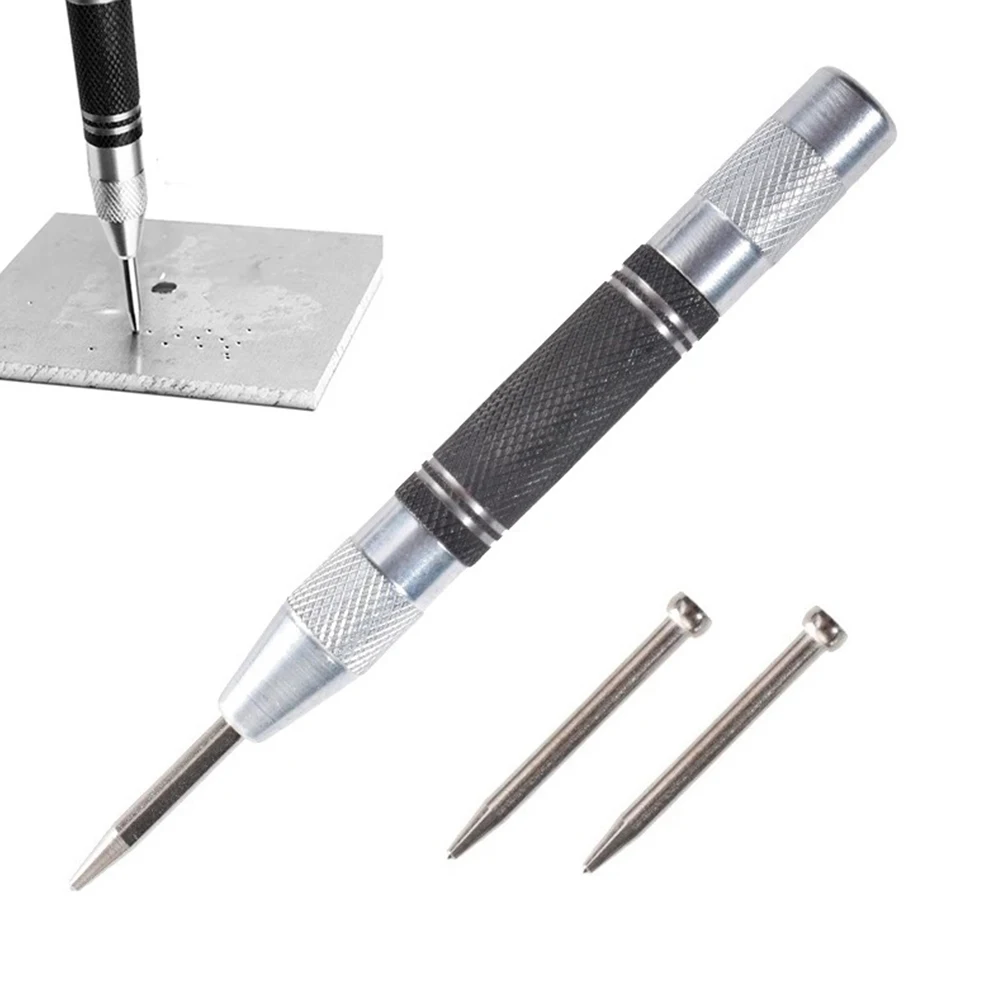 Automatische Centre Punch Und 2pc Nadeln Einstellbare Frühling Geladen Metall Bohrer Toolfor Stahl Holz Metall Glas Presse Kennzeichnung