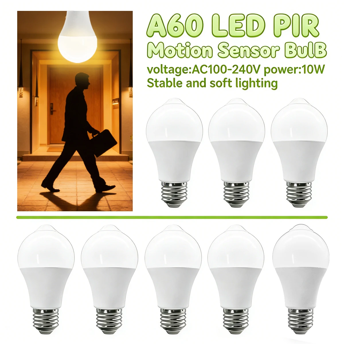 

10 шт. светодиодных ламп с датчиком движения E27, универсальные, безопасные, энергосберегающие, для ночного освещения, AC 110V 220V, PIR, декоративные, энергосберегающие светодиодные лампочки
