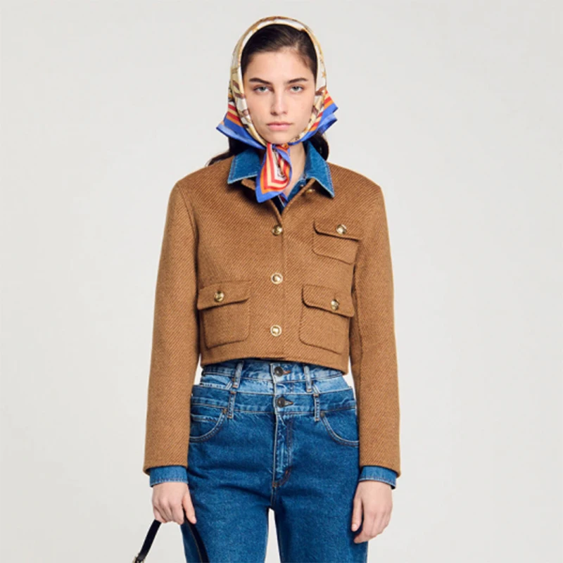 

Модный ретро-жакет из твила с круглым вырезом для женщин, новинка ранней осени, модель VE0067, прямой крой, для повседневной носки