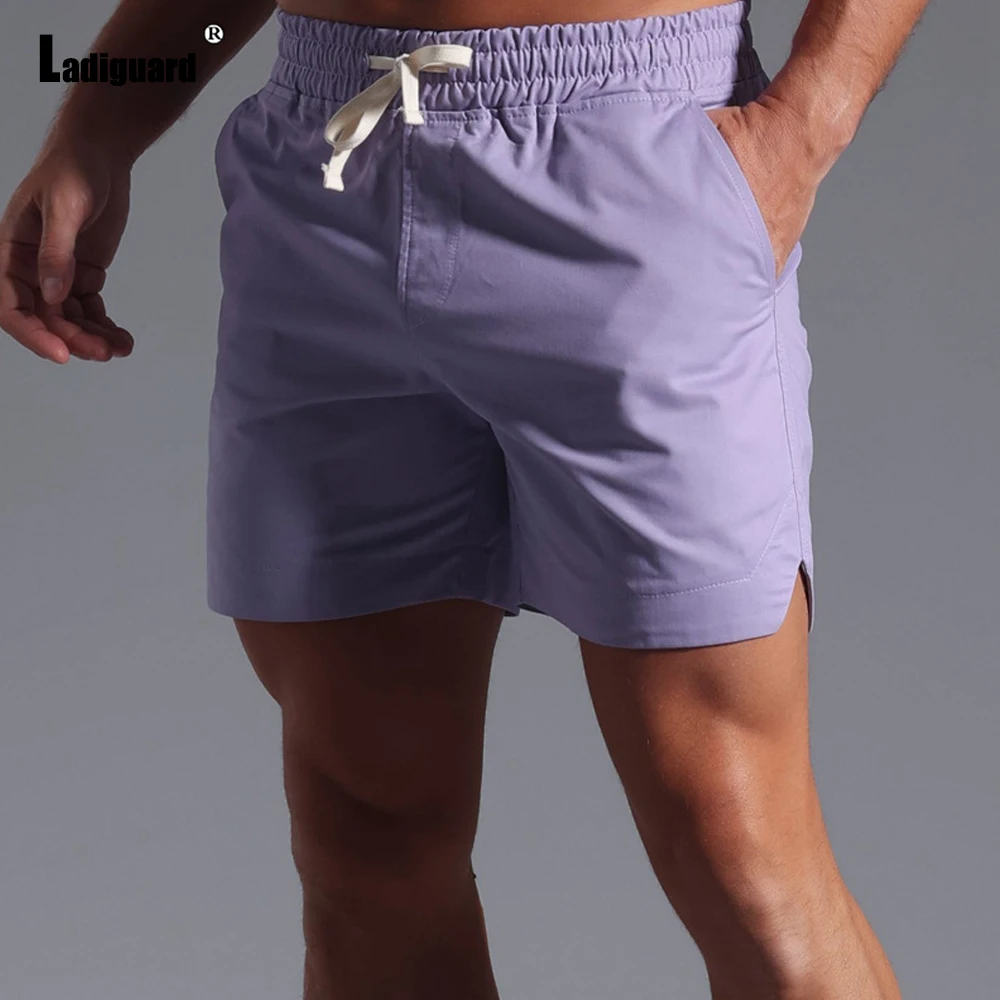 Solid White Purple Soft Cotton Basic Shorts 2025 European Style Casual Running Beach Hotpants Elastic Waist Pocket Shorts New