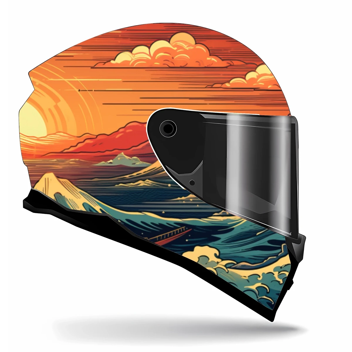 Japanse Giant Tsunami Wave Full Helmet Wrap Sticker Motorcycle Helmet Racing Graphic Decal Vinyl Wrap Helmet Decor Sticker