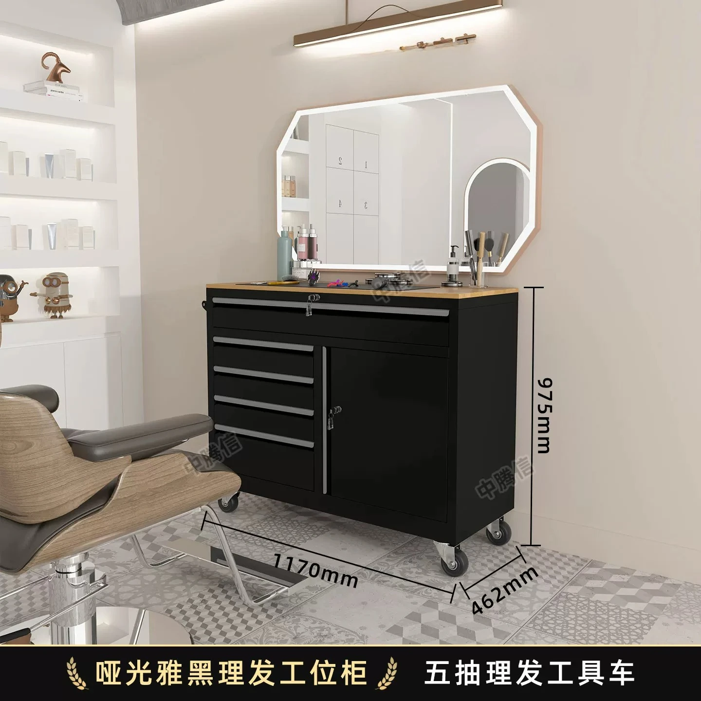 Men's Barber Shop Hair Tool Cabinet Mirror Desk Storage Cabinet Trolley Salon Cutting Special Stylist Locker
