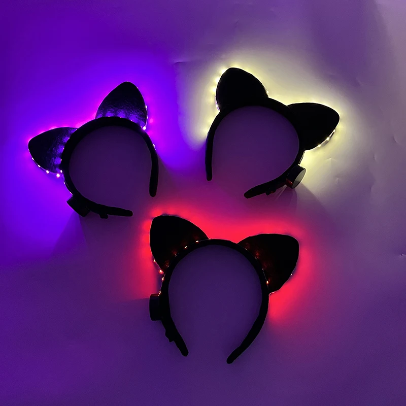 LED Glow Cat Ear Hairband Concert NightClub Masquerade Kawaii Girls Gifts Cosplay Cat accessori Christmas Cat Ear fasce