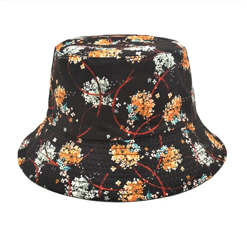 2024 Four Seasons Polyester Flower print Bucket Hat Fisherman Hat Outdoor Travel Sun Cap for  Women 12