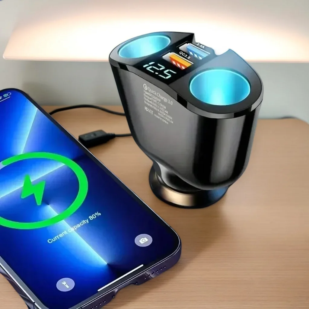 

Dual USB 120W Super Fast Car Charger with 360° Rotation Type C for Cigarette Lighter Socket Interior Accessories