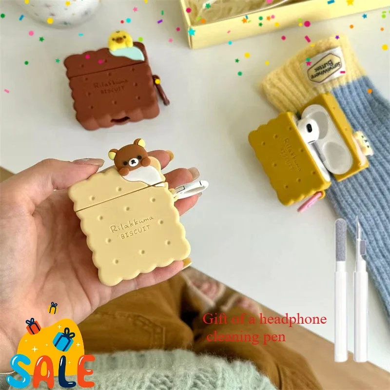 لطيف الدب الصغير البسكويت غطاء سماعة لابل AirPods 1/2 Pro Pro2 3 4 الإبداعية لطيف سيليكون الغطاء الواقي #1