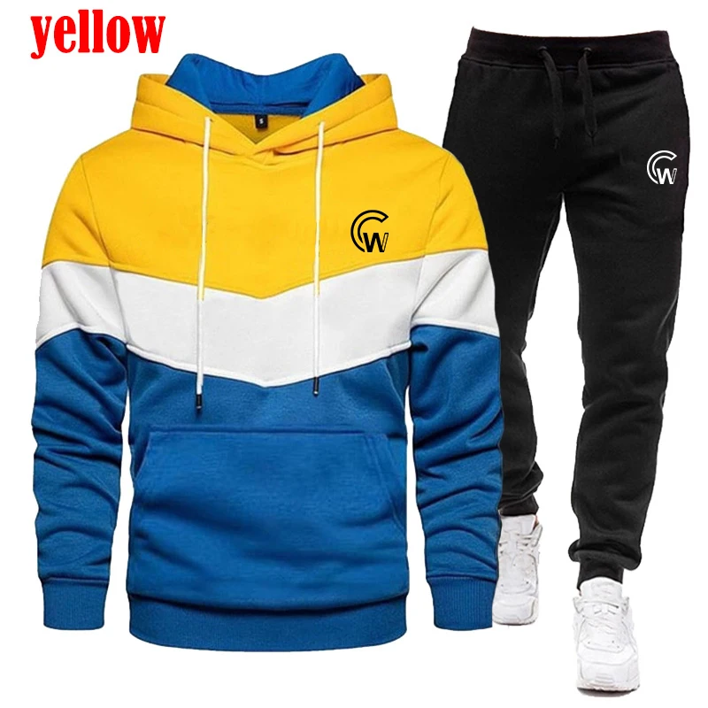 Men\'s sportswear set trend new three color hoodie 2-piece set hooded sweatshirt+sports pants sportswear jogging set