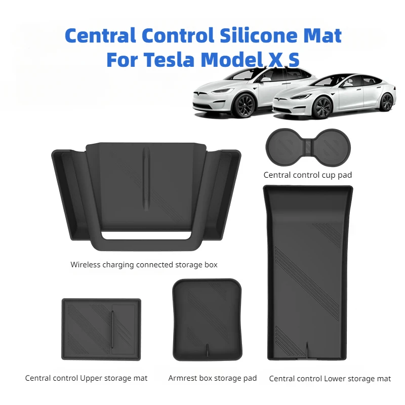 For Tesla Model X Model S Central Control Silicone Mat Wireless Charge Armrest Box Cup Protective Pads Car Storage Accessories