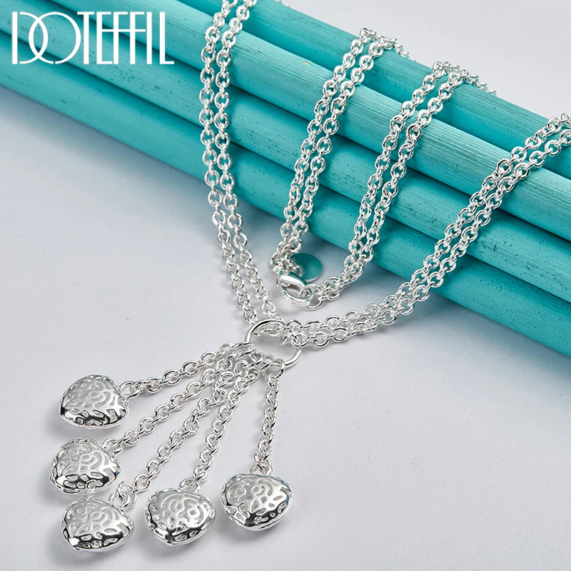 DOTEFFIL 925 Sterling Silver Multi-Chain Hollow Ball Five Heart Necklace Chain For Women Engagement Wedding Charm Jewelry image 5