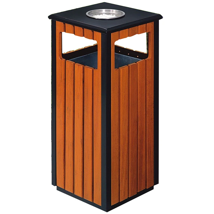 Garden Outdoor Trash Can Plastic Wood Garbage Bins Park Ashtray Bin