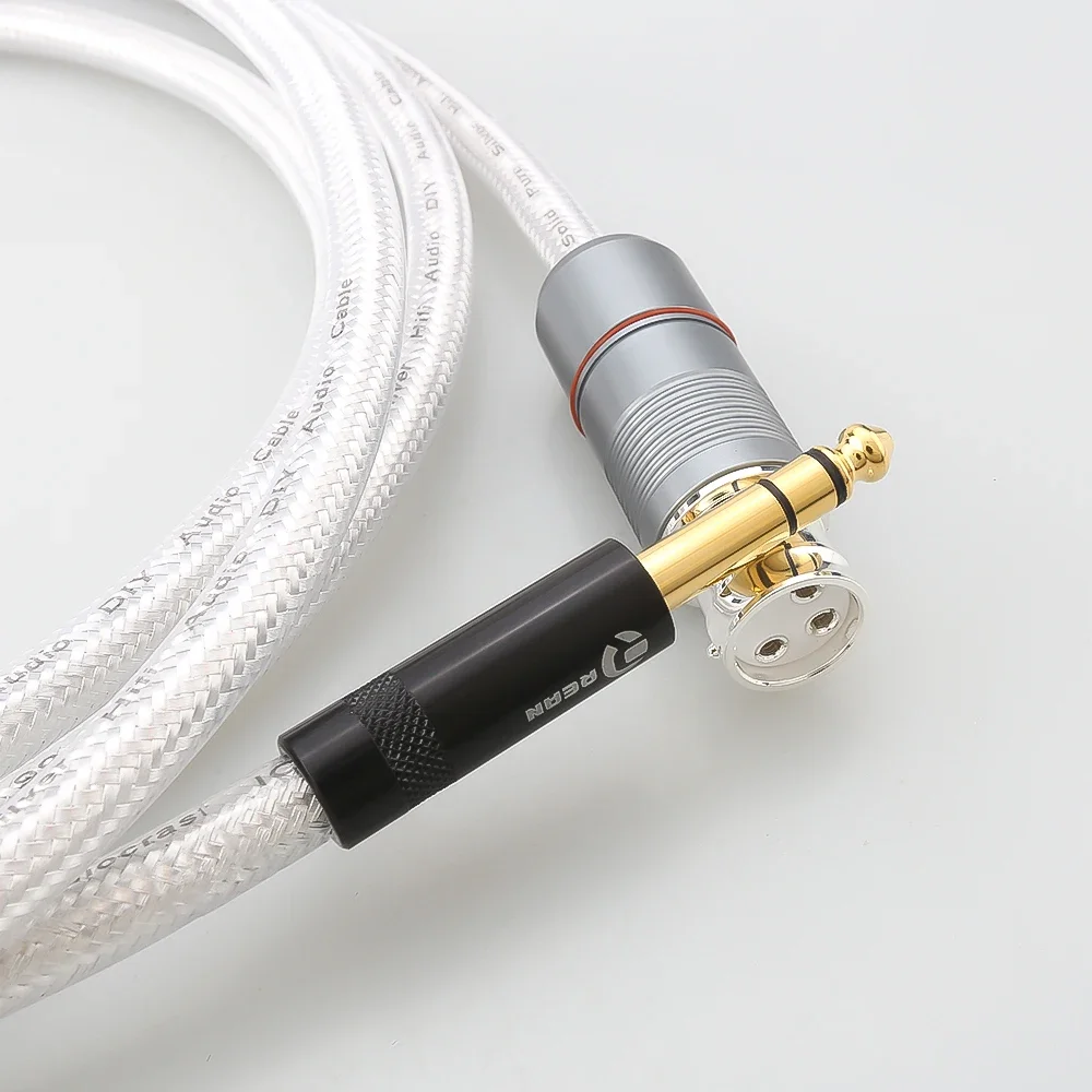 1PC 100% Pure Solid Silver XLR 3-Pin Female to 6.35mm 1/4