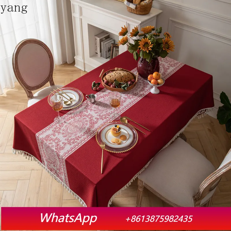 

LH New Year's polyester jacquard retro fringed tablecloth coffee table table cover