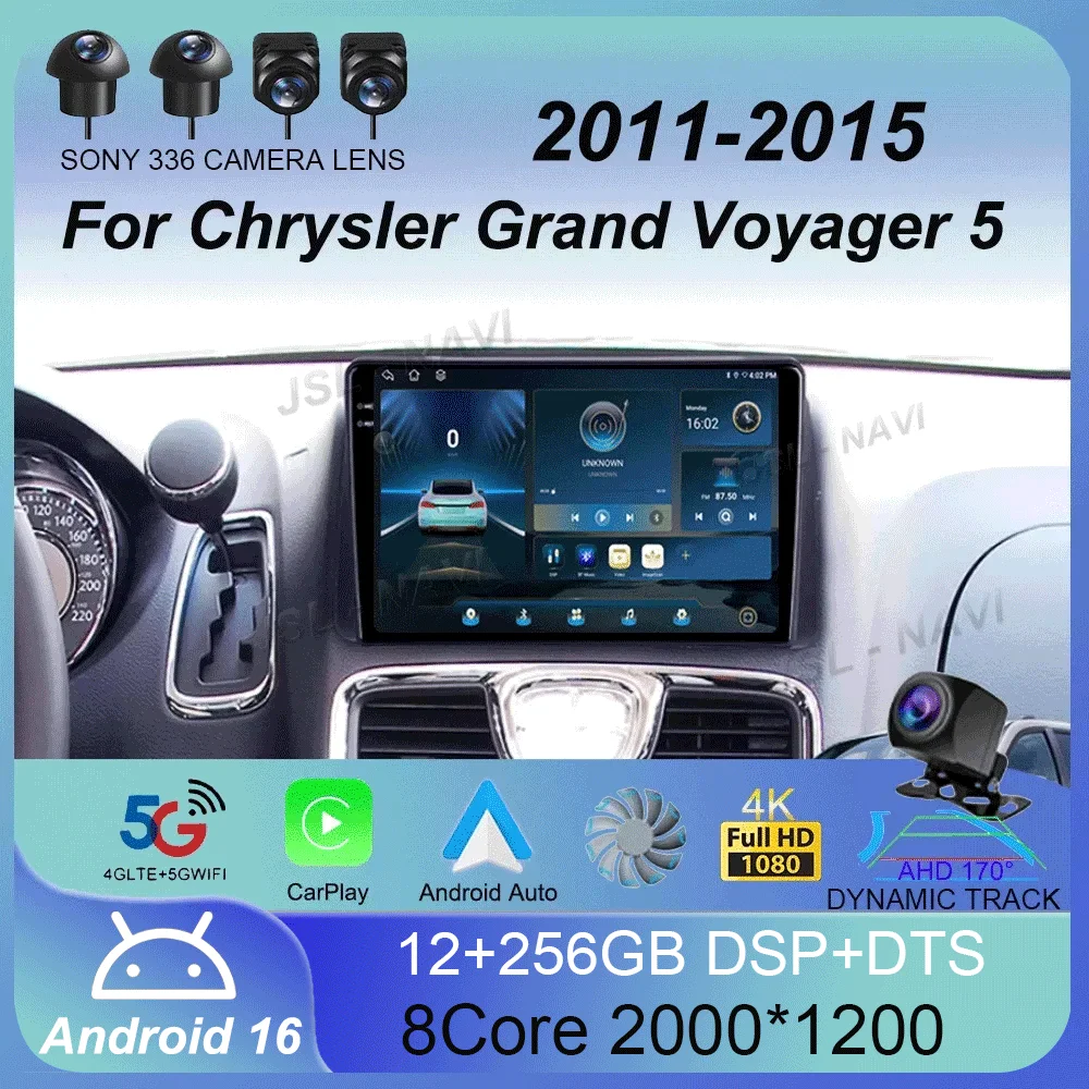 Android 16 Car Radio For Chrysler Grand Voyager 5 2011 - 2015 For Dodge Grand Caravan 2008-2020 Multimedia Video Player Auto GPS