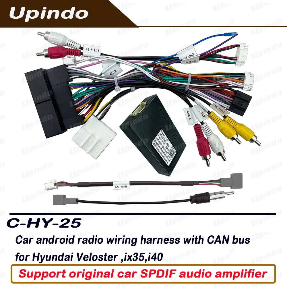 For Hyundai IX35 I40 Veloster 2012+ Android Radio Power Wiring Harness with CAN Bus Adapter