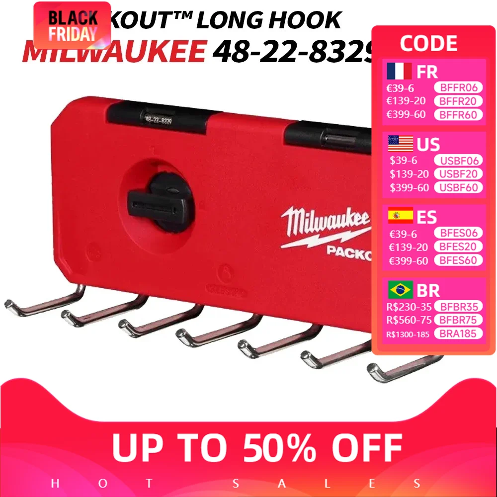 Milwaukee 48-22-8329 PACKOUT Long Hook 7-pins Load Exhibition Wall Mounted Tool Attachments MILWAUKEE Tools