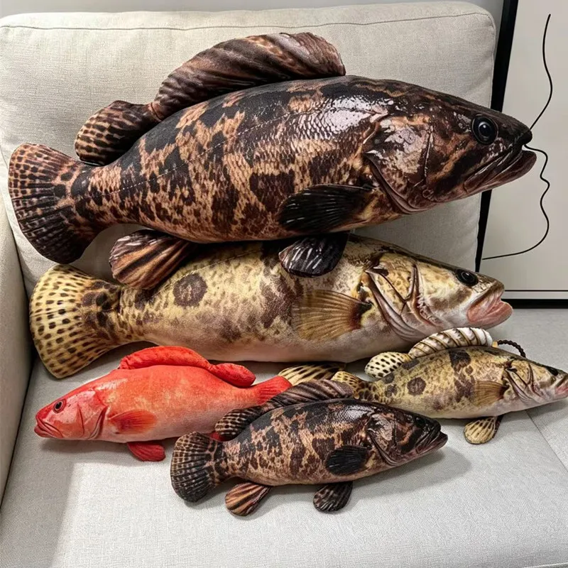 Simulation Fish Print Pillow Stuffed Plush Animals Mandarin Fish Leopard Coral Grouper Tiger Grouper Sofa Cushion For Gifts