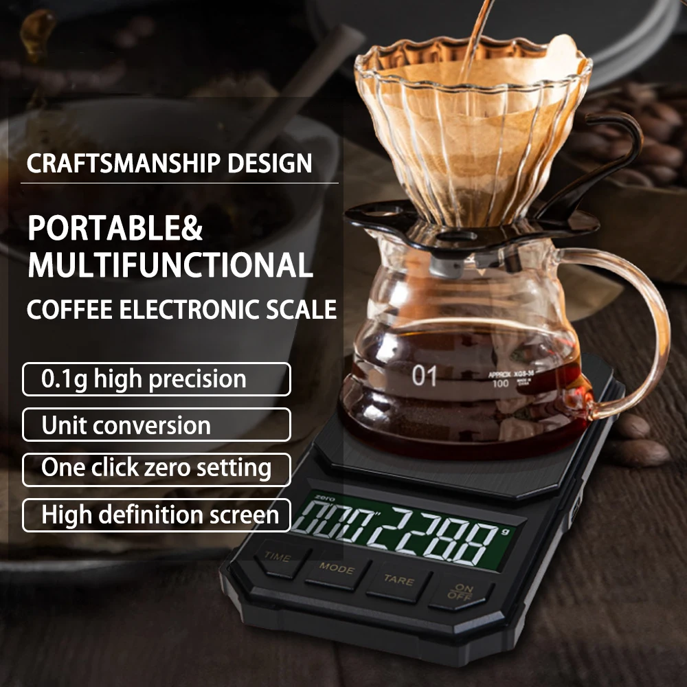 2000g 0.1g USB Rechargeable Mini Coffee Scale with timer Pocket Coffee bean weight Electronic scale Small espresso Machine