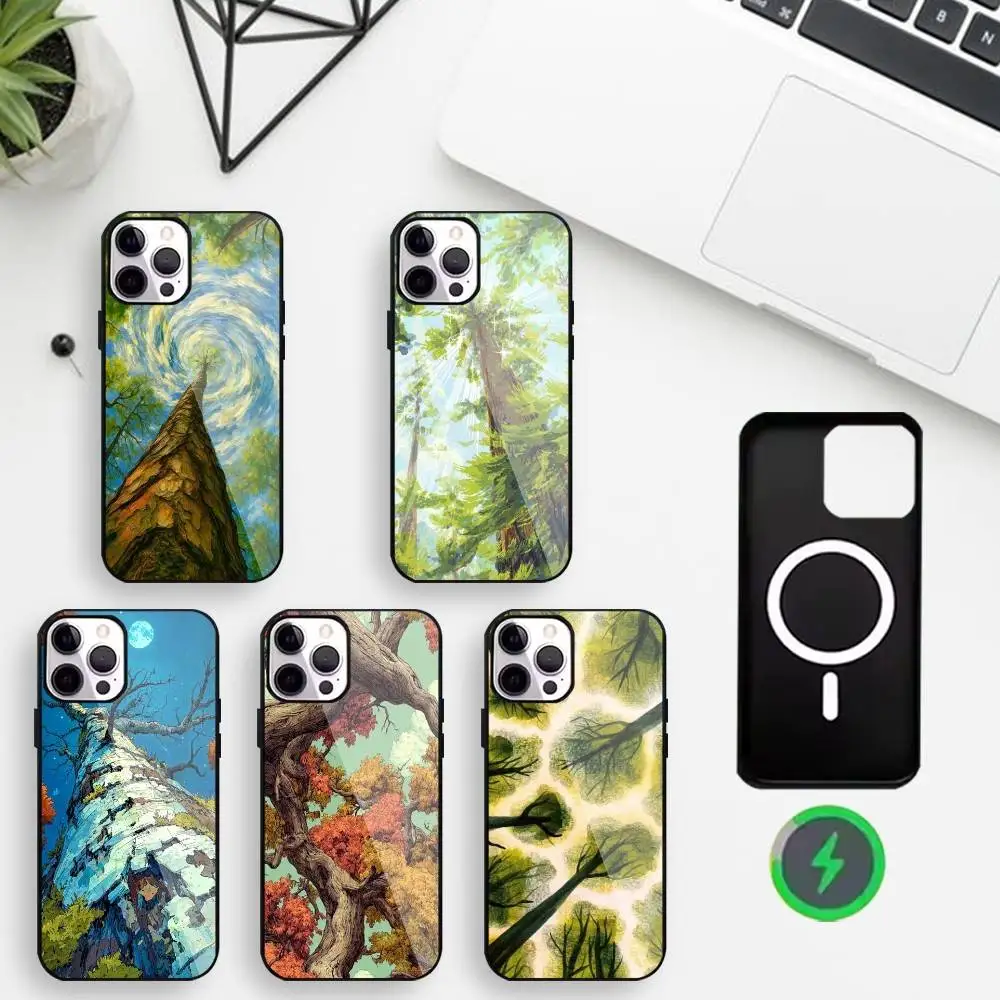 

Serene Big Tree Nature Vibe Phone Case For iPhone17,16,15,14,13,12,11 Max Black Wireless Charging Protecitve Cover