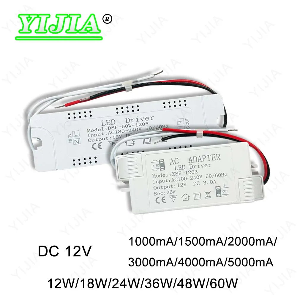 LED Driver Power Supply 6W 12W 24W 36W 48W 60W AC220 12V 1A -5A  Power Supply Control Lighting Transformers For LED Light Strip