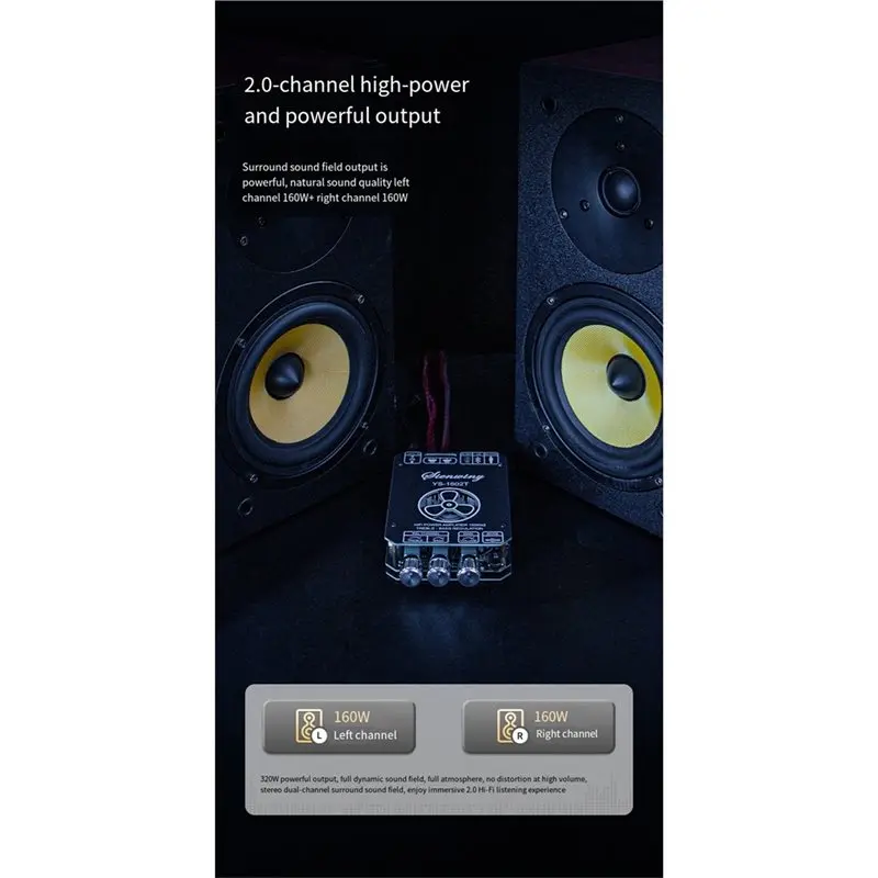 B03B-YS-1602T 2.0CH Bluetooth 5.1 Amp Board 160Wx2 Subwoofer Hifi Stereo Treble Amplifier 320W Home Audio Tuning System