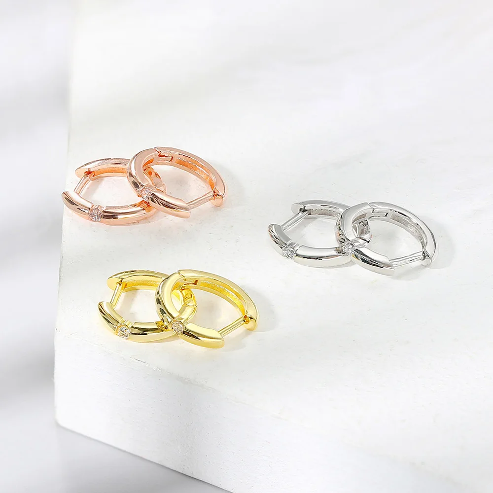 Small Hoop Earrings For Women Hip Hop Jewelry Circle Round A Zircon Gold Color Men's Piercing Ear Clip Wholesale KBE126
