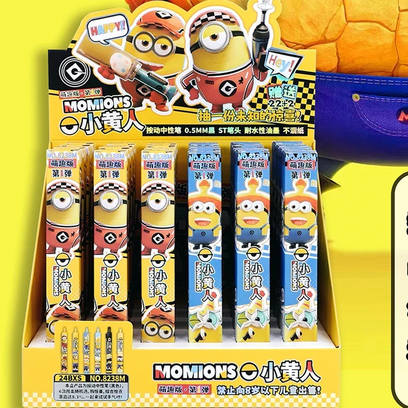 6/24pcs Despicable Me 4 Minions Gel Pen Cartoon Cute Signature Pens Individually Packaged Press Pen Student Stationery Wholesale