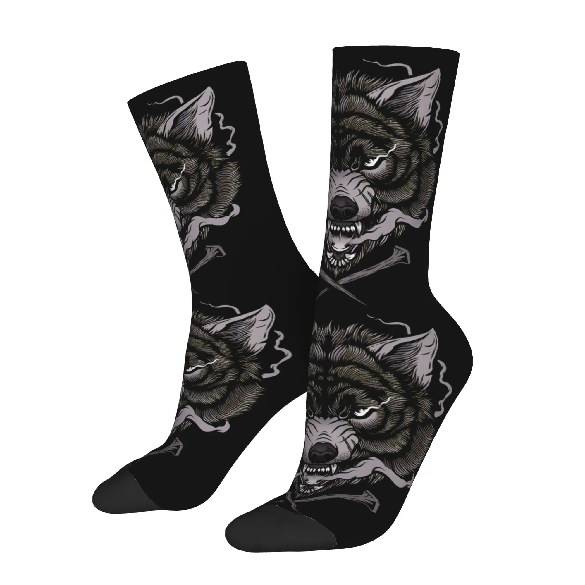 

Angry Wolf Sock Printed Man Polyester Fashion Popular