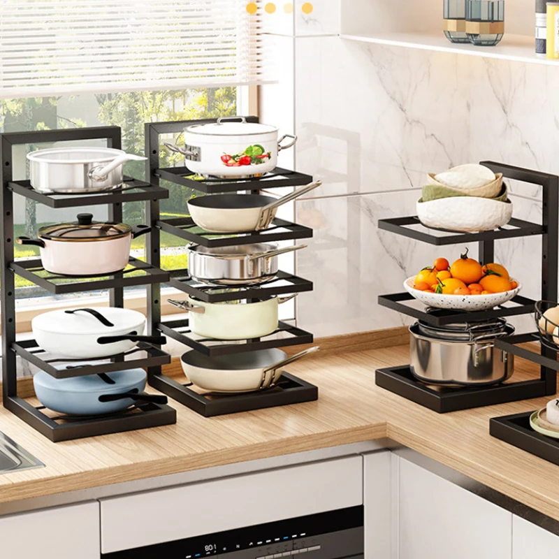 

2/3/4/5 Layer Kitchen Pot Storage Rack Carbon Steel Sink Cabinet Layered Pans Plates Pot Lid Organizer Kitchen Supplies