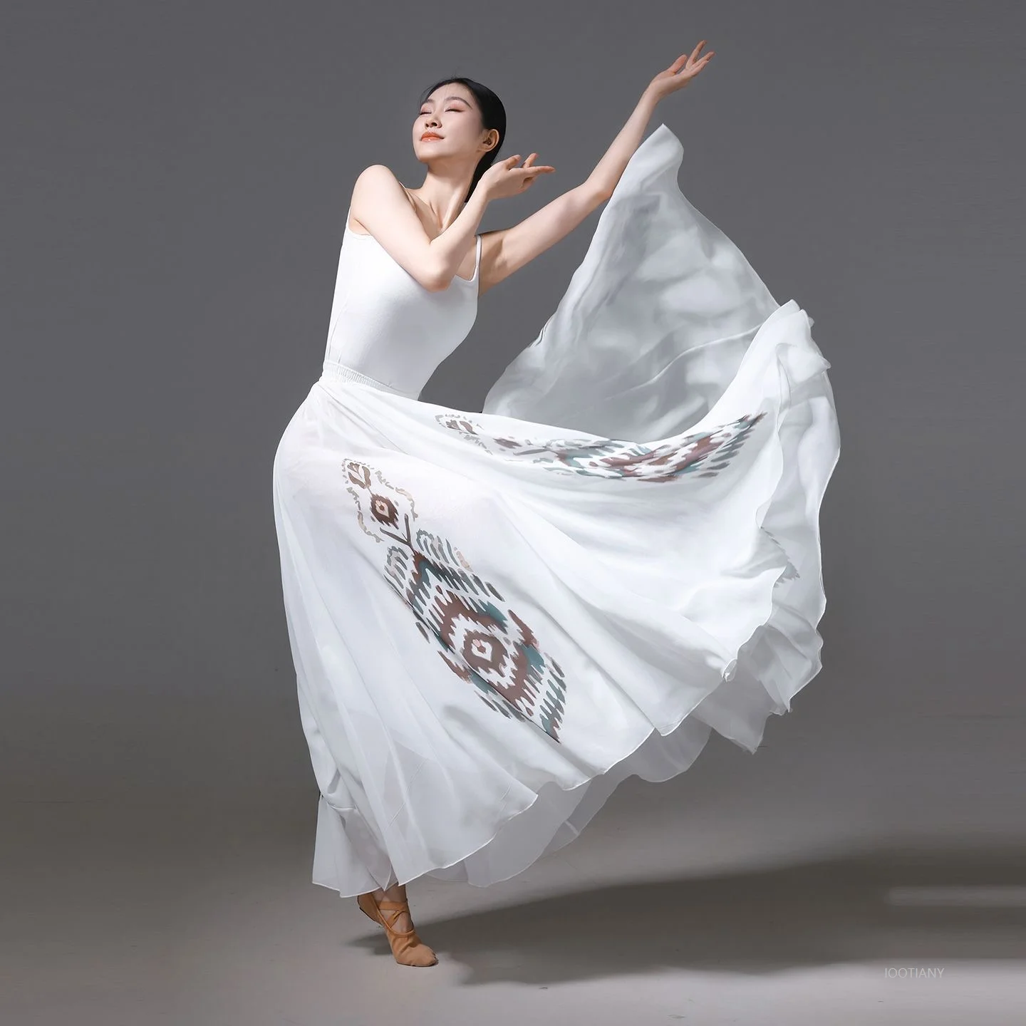 Dames Adele Flamencodansrok 720 graden chiffon Klassieke etnische dans Feature Print Stage Performance Jurk met volledige rok