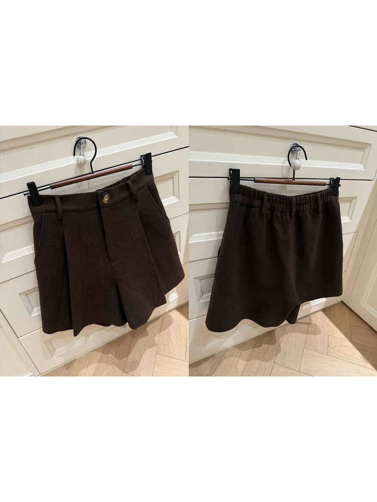 

High Waist A-Line Woolen ort Pants Pleated Casual Trousers for Women Winter New Arrival Polyester Rayon Acrylic Blend