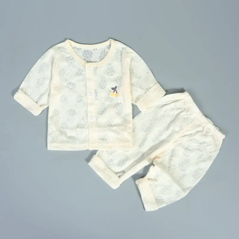 Baby summer clothes thin set for boys and girls baby air conditioning clothes newborn long sleeved top pants two piece set