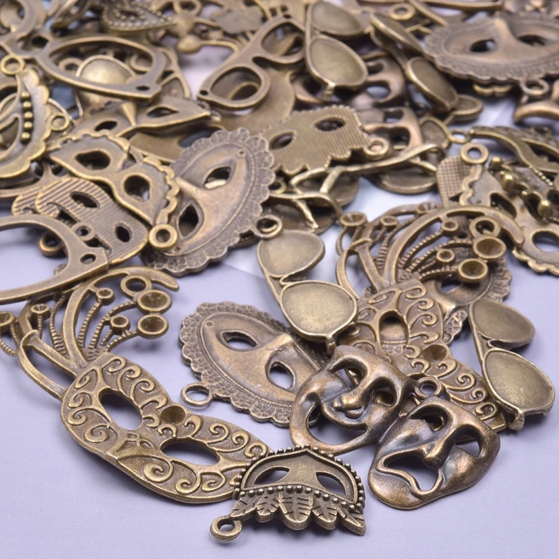 10/20/30/40PCS Mix Mini Party/Prom Mask Charms For Jewelry Making Bronze Color Glasses Sunglass Penadnt DIY Halloween Party Gift