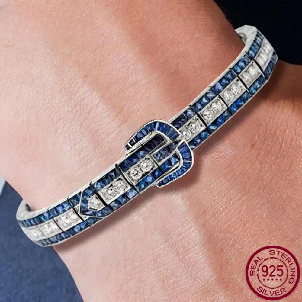Yaranyan 100% 925 Sterling Silver Sapphire Ruby Emerald High Carbon Diamond Gemstone Bracelets Bangle Jewelry Anniversary Gifts