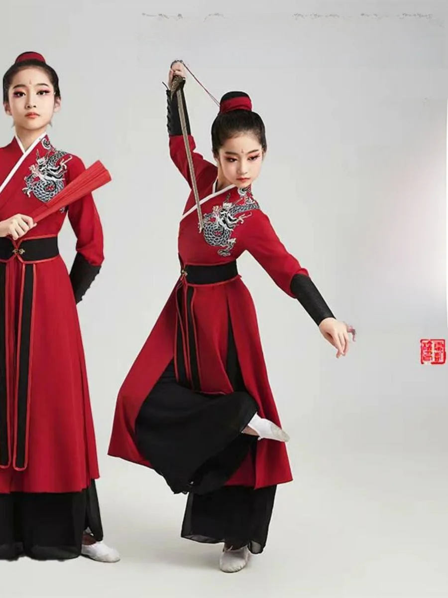 

Детский танцевальный костюм Xue Long Yin для балетных выступлений, в национальном стиле, для танца Би Цан Вар Сонг, с цветочным узором, для танца Мулан с веерами