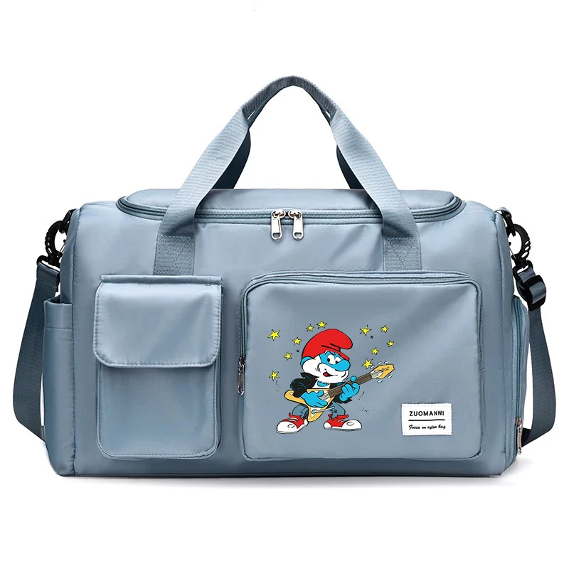 Anime Smurfs Men Carry on Travel Bag Gym Weekend Duffle Bag con scomparto per scarpe Sport Fitness Hand Case Movie Cartoon Kid Gift