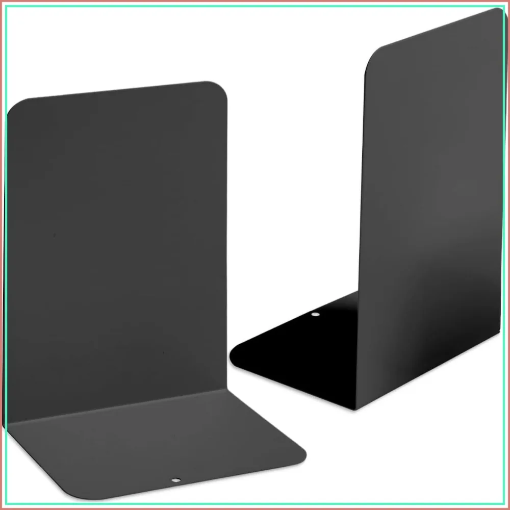 Large Metal Bookends for Shelves, L-Type Book Stopper for Heavy Books, Non-Skid Bookstand for Office Home School Supplies
