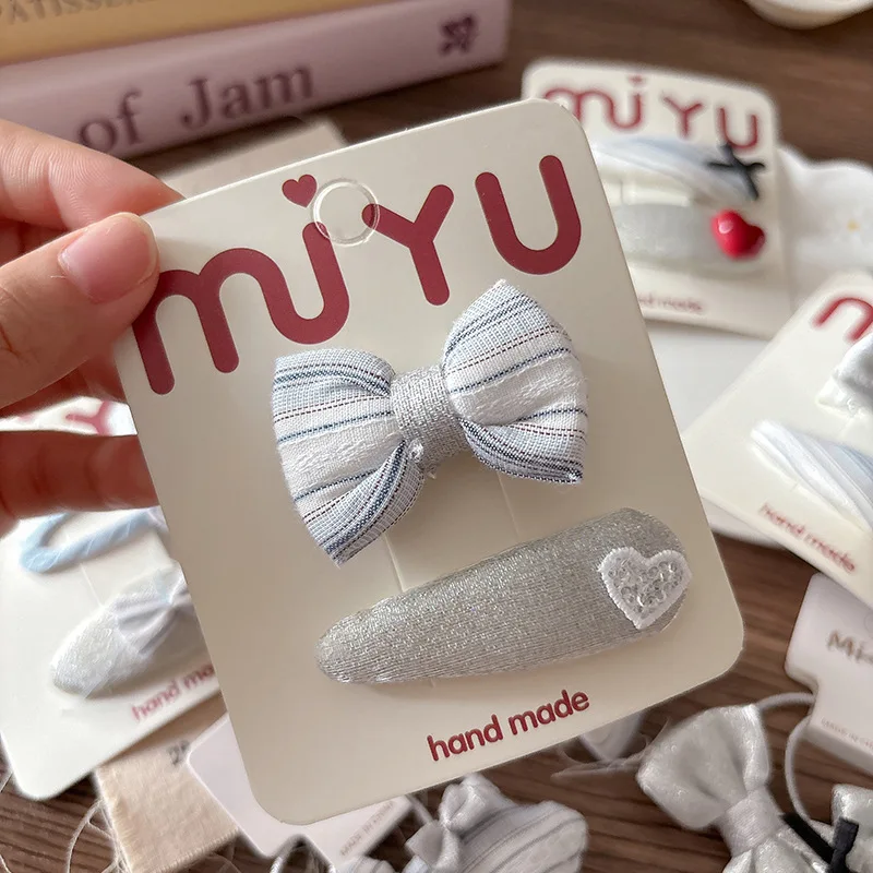 

Серебряные заколки для волос, комбинированная 1 пара тканевых заколок с бантом, французские заколки с эластичными завязками в синюю полоску, подвеска со звездой, нескользящая ручка в корейском стиле