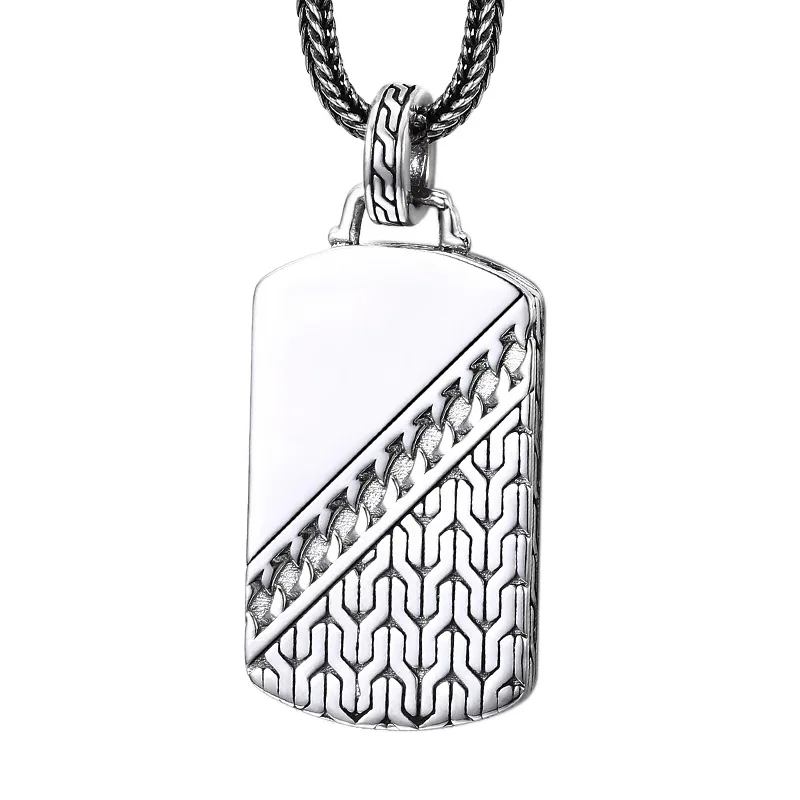 

Antique Oxidized Men's 925 Silver Minimalist Geometric Pendant on Chain Necklace Retro Jewelry