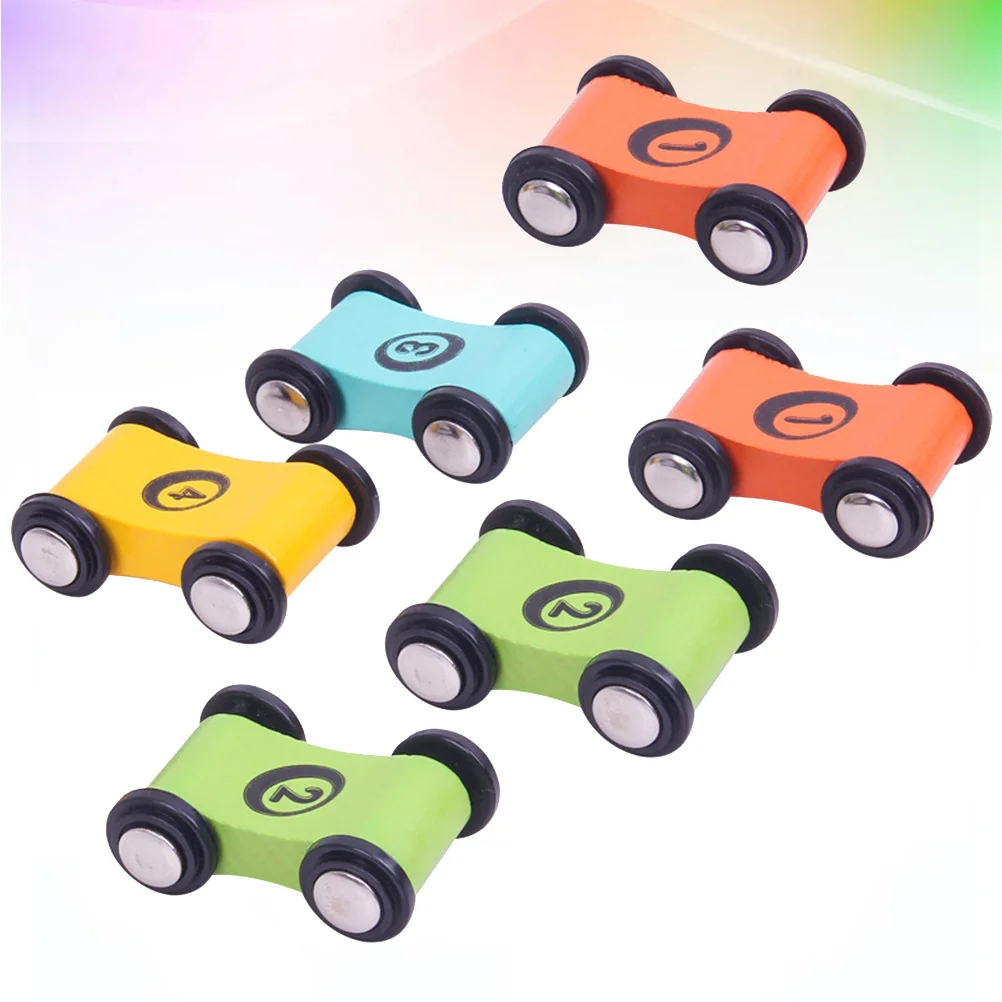 

6pcs Wooden Mini Racing Durable Lightweight Colorful Printed Children Board Game Car Racing Car Wooden Puzzle