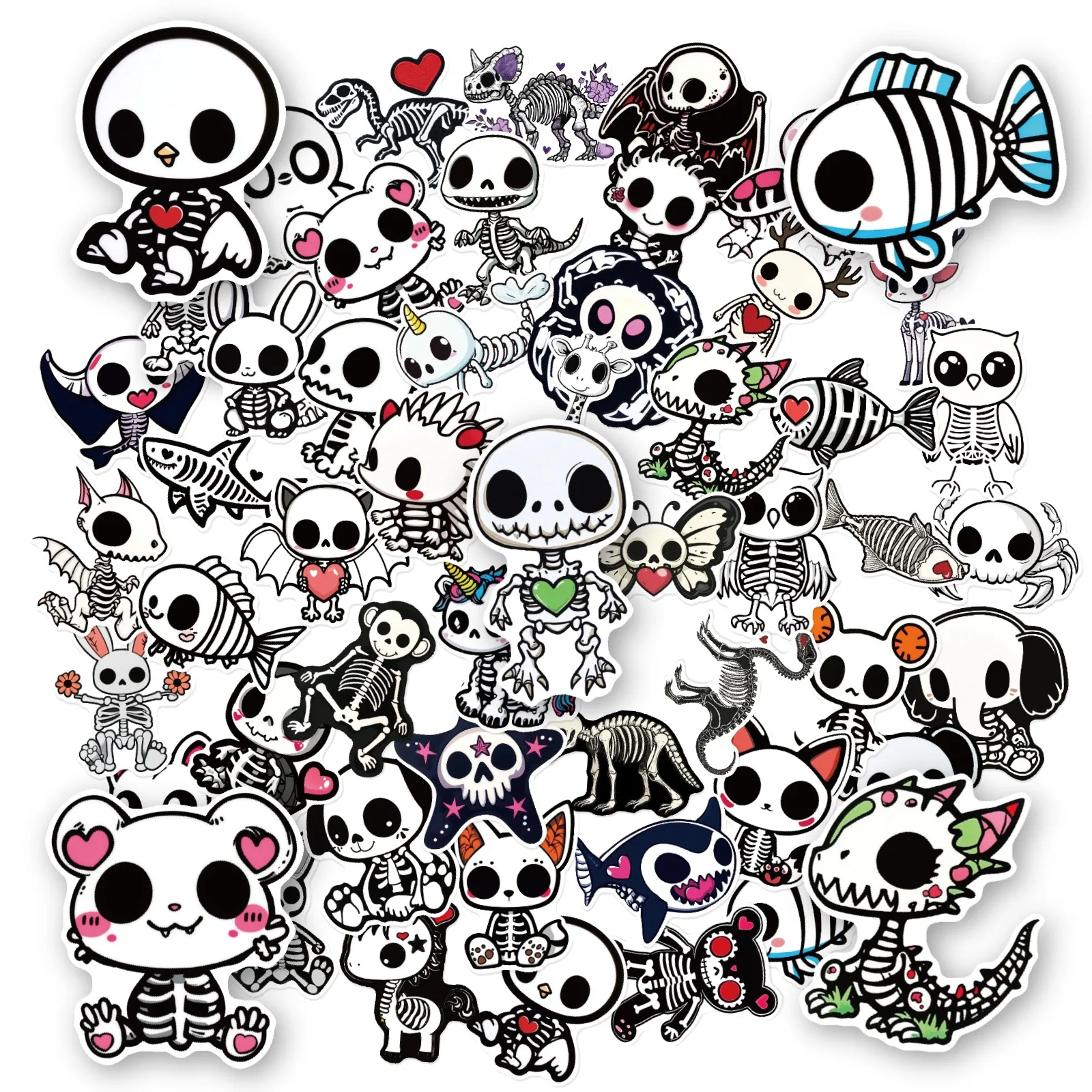 10/150pcs Cute Funny Animals Skeleton Skull Stickers DIY Scrapbook Stationery Suitcase Water Bottle Phone Laptop Sticker