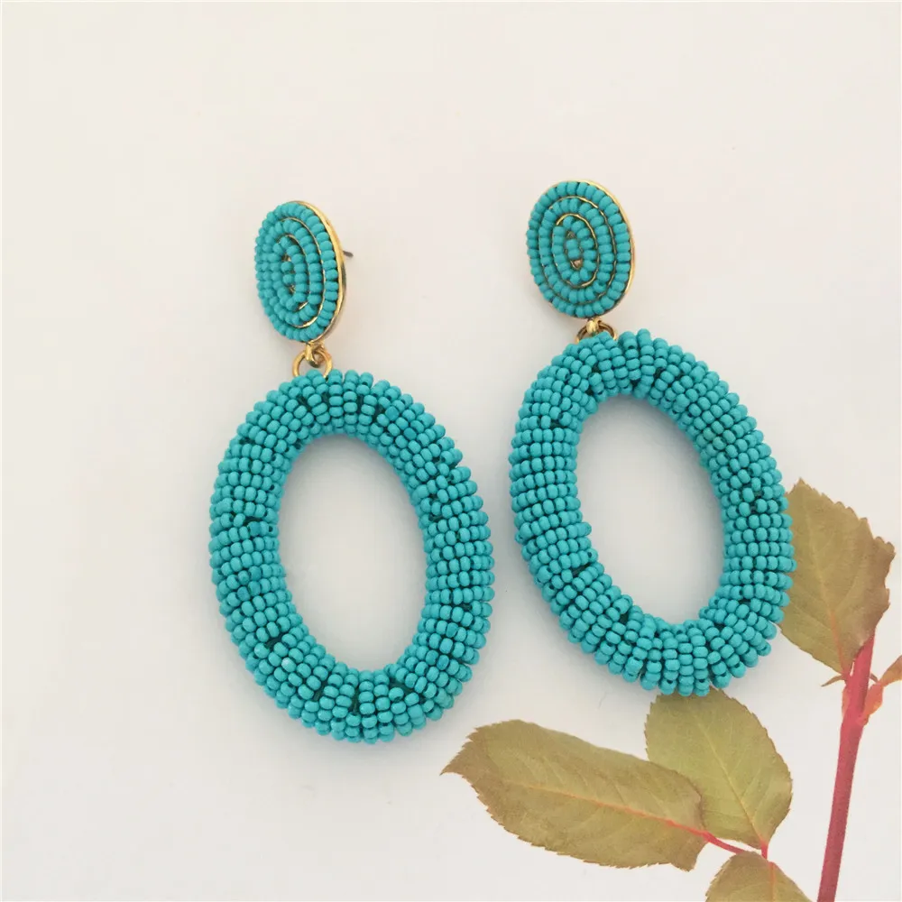 

Богемные массивные Стильные черные бусины из нитей овальные круглые Висячие серьги для женщин аксессуары для украшения ярких ювелирных изделий