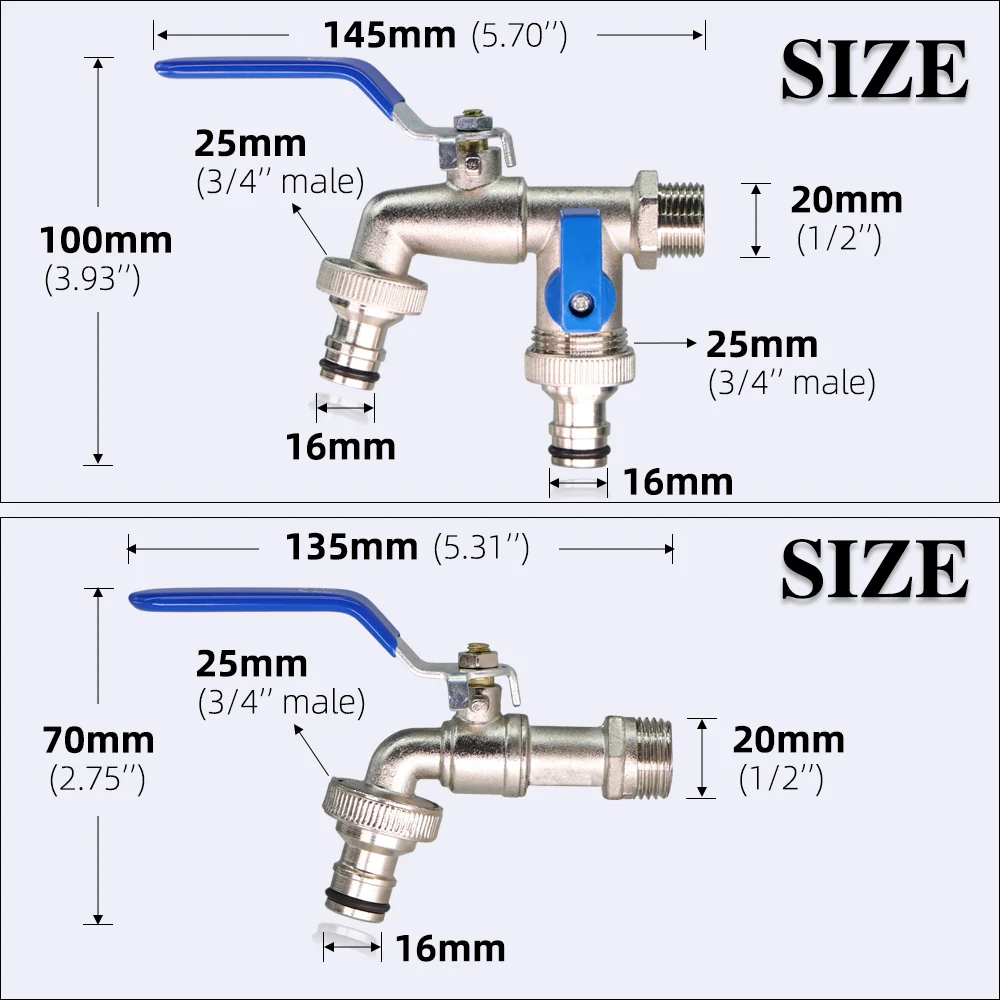 1PC Blue Brass Water Tap 2-Way&1-Way Joint 1/2'' IBC Cistern Connector Garden Hose Irrigation Faucet Adapter Replacement Fitting