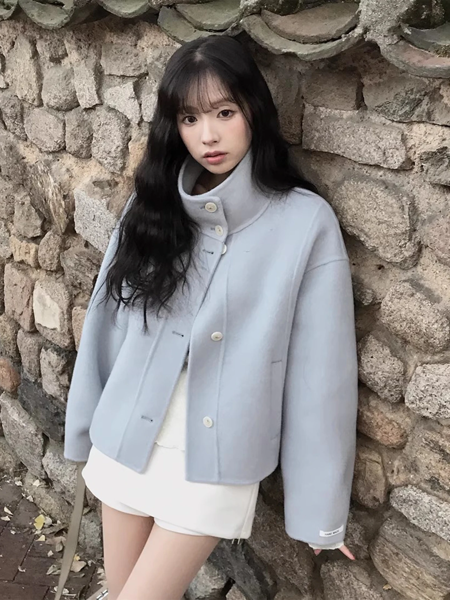 

Ladies' ort Stand Collar Woolen Jaet Single Button Pure Color Versatile Winter New Sle Commute Korean Version Youth Size