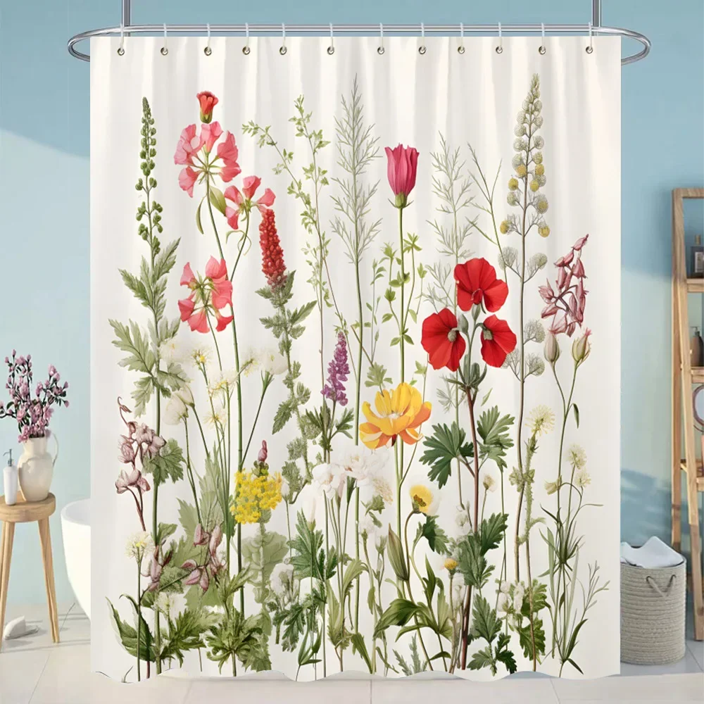 Botanical Floral Bathroom Curtains Tropical Green Leaf Butterfly Nature Landscape Polyester Fabric Shower Curtain Bathroom Decor