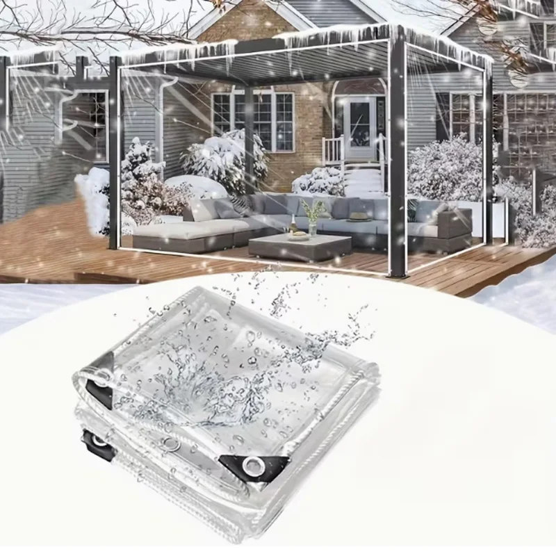 Windproof Waterproof Transparent PVC Tarpaulin Tear Resistant Vinyl Fabric for Garden Porch Outdoor Camping
